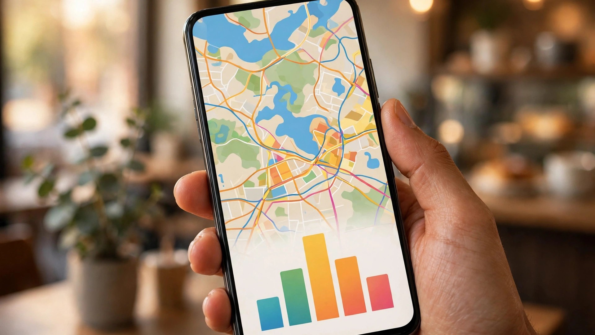 How to see how busy a place is on Google Maps: a phone showing a cafe's busy-hours bar chart