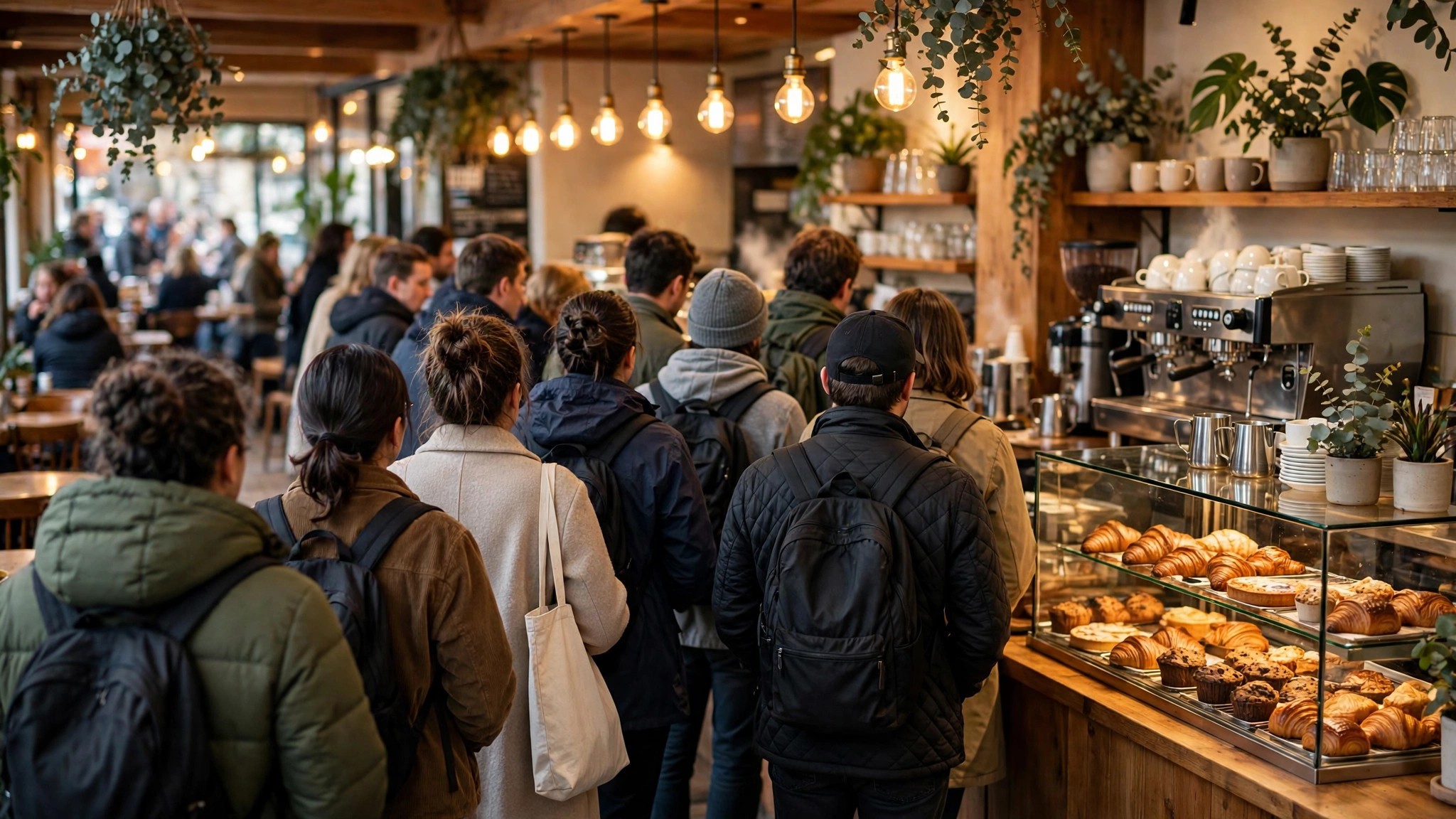 A cafe at its peak hour, the busy end of how to see how busy a place is on Google