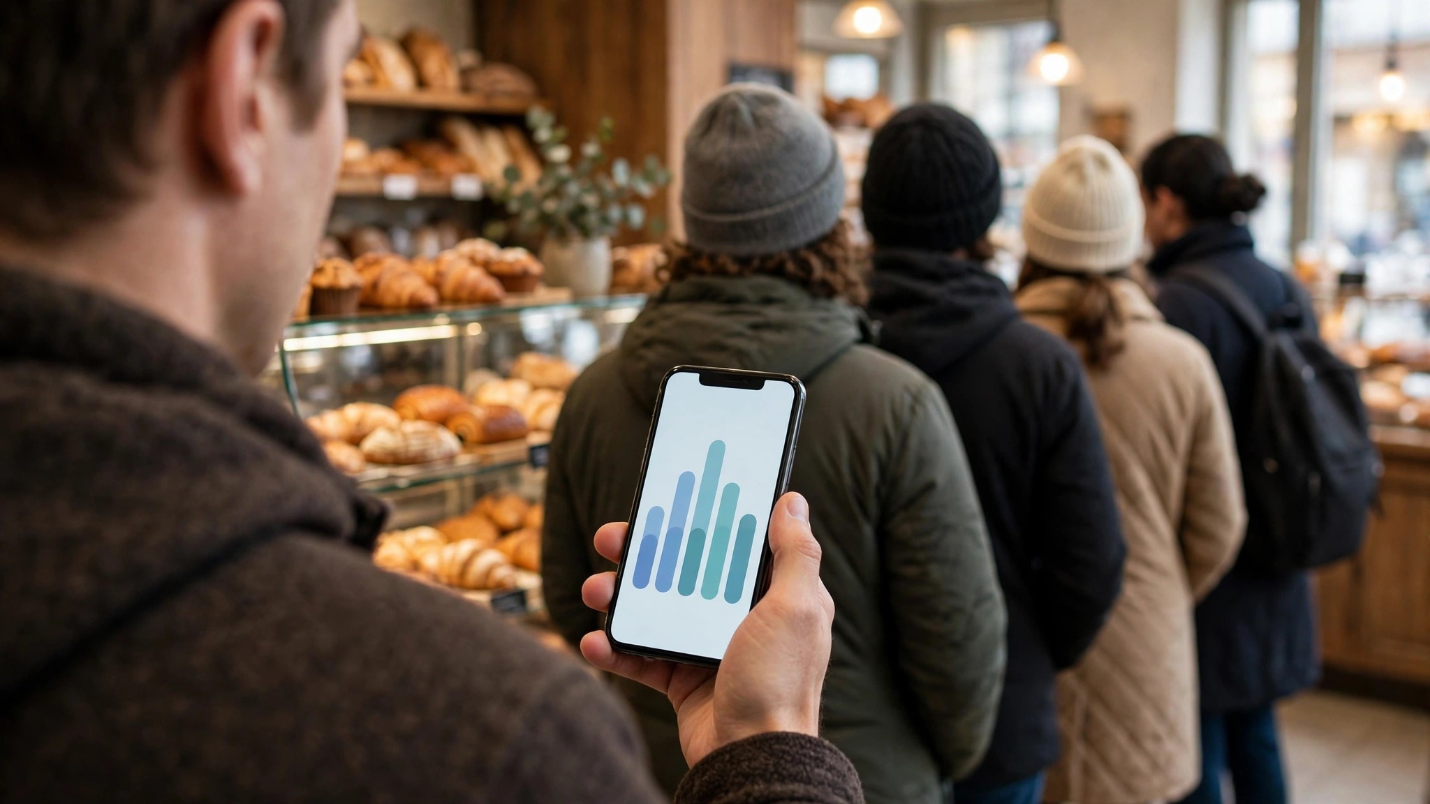 Comparing a phone's busy graph with the real queue when asking is Google busy times accurate