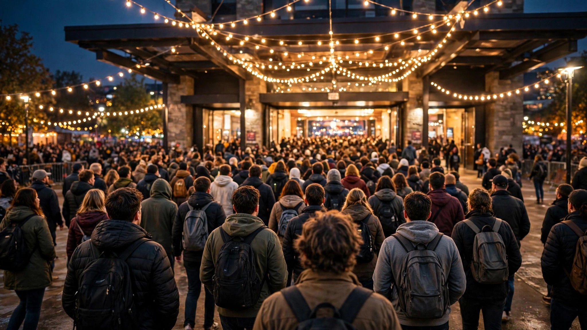 A festival crowd spilling out of a venue, an event spike behind is Google busy times accurate