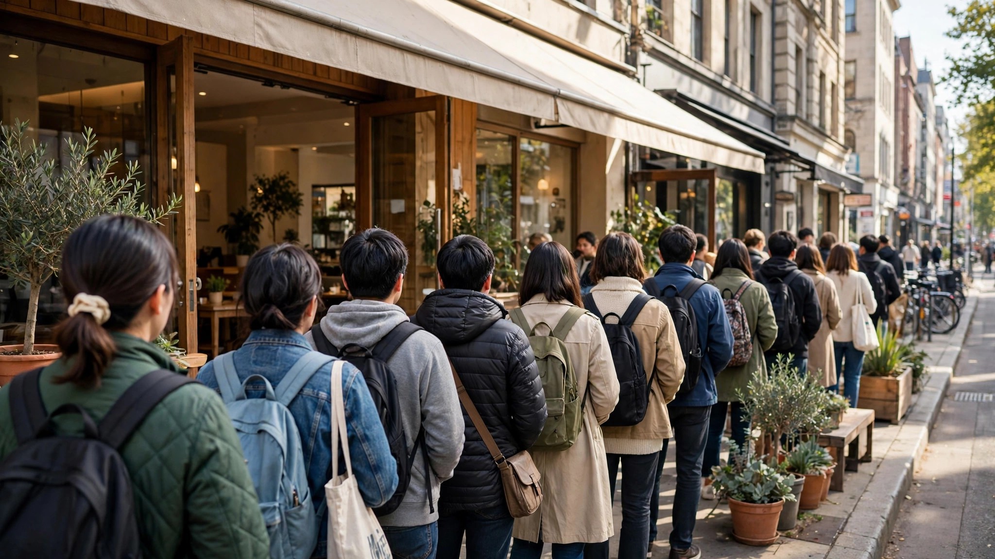 A brunch spot with a queue outside, answering is it busy right now the hard way